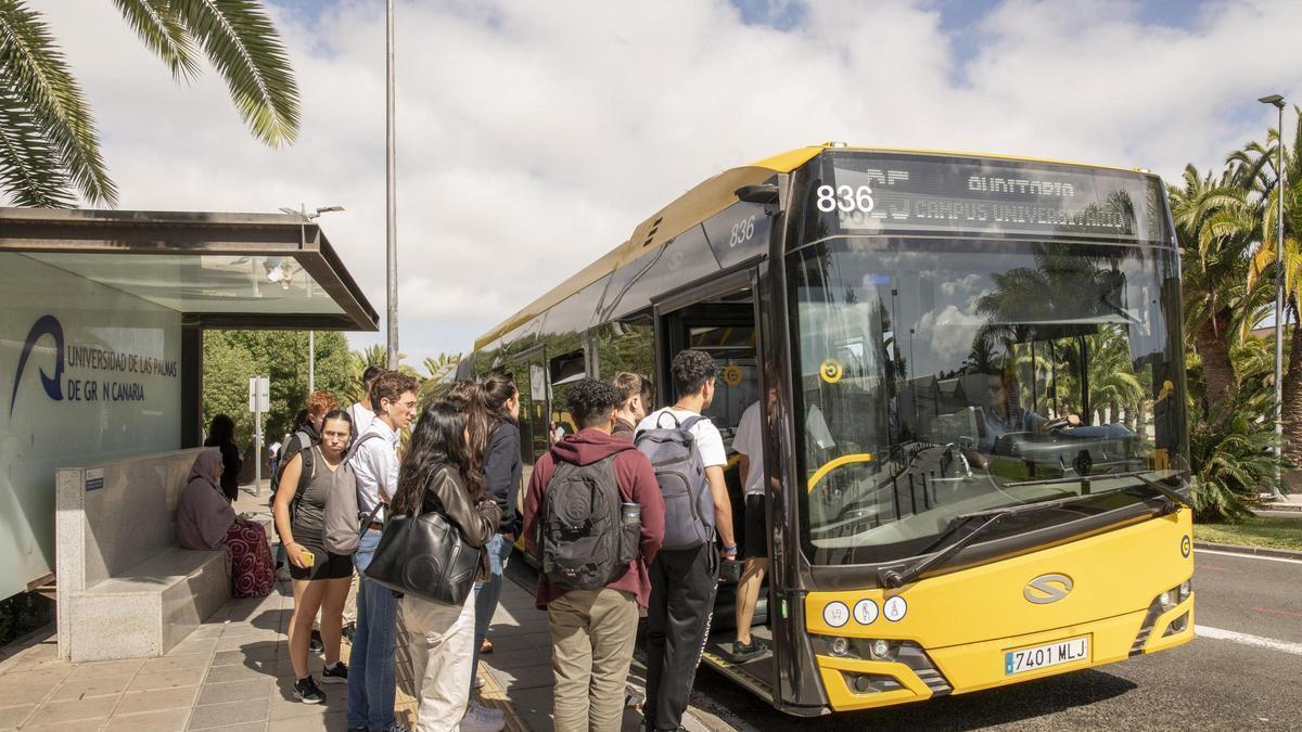 Parada de guaguas cerca del campus universitario de Tafira