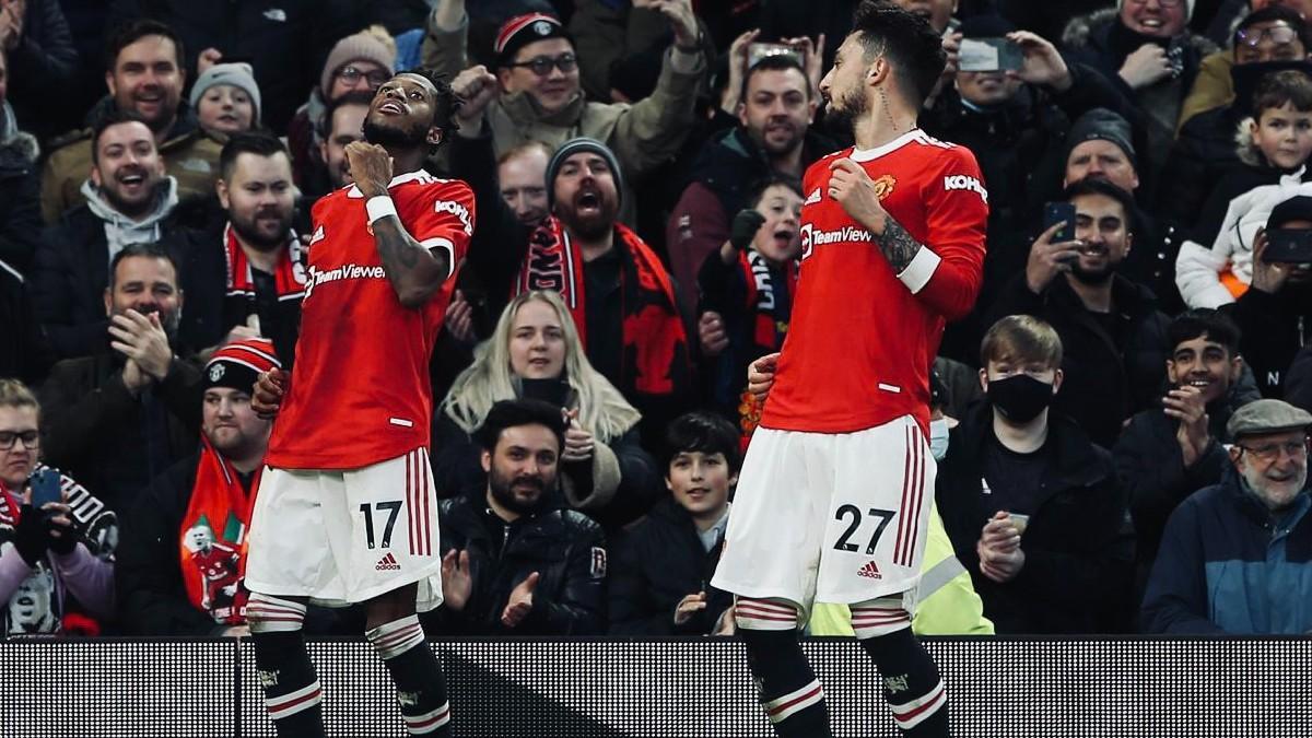 Fred celebrando el primer gol de la era Rangnick en Manchester