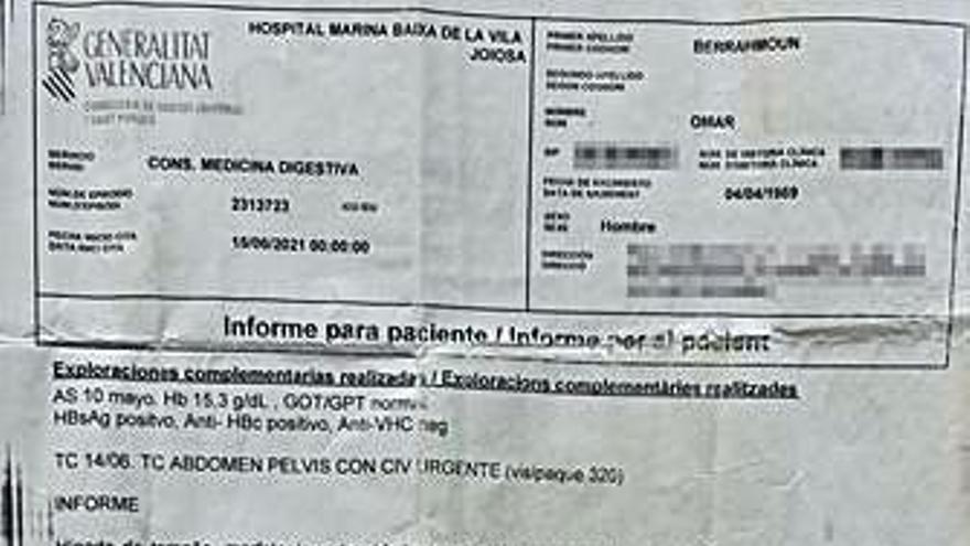 Más de diez meses llevaba Omar acudiendo al médico y a Urgencias del Hospital de la Marina Baixa con dolor en el abdomen. Varias de las visitas coincidieron con el pico de la tercera ola.