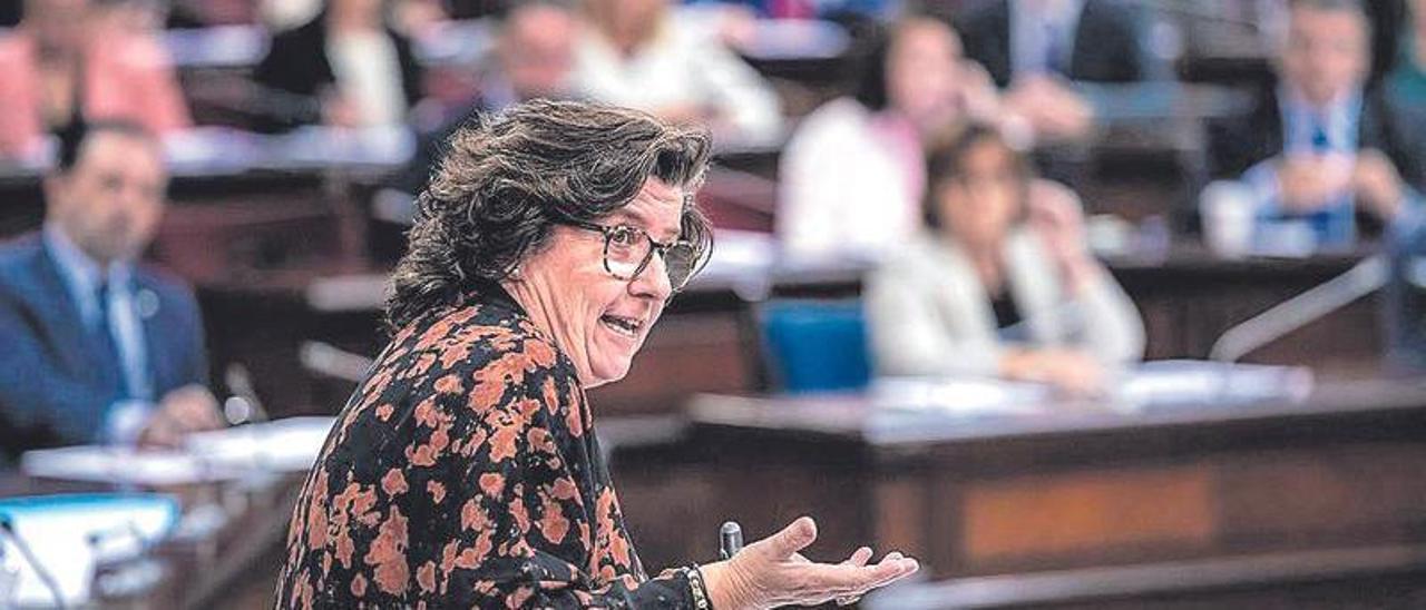La consellera de Familias, Catalina Cirer, durante su alocución parlamentaria.