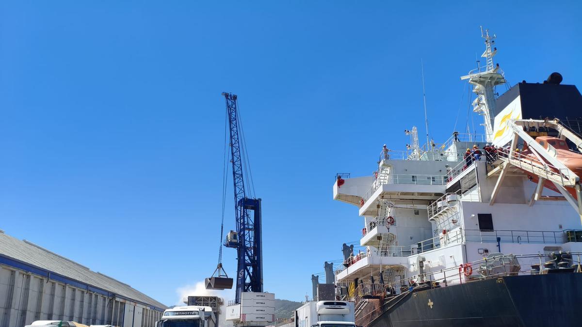 Descarga de graneles en el Puerto de Marín