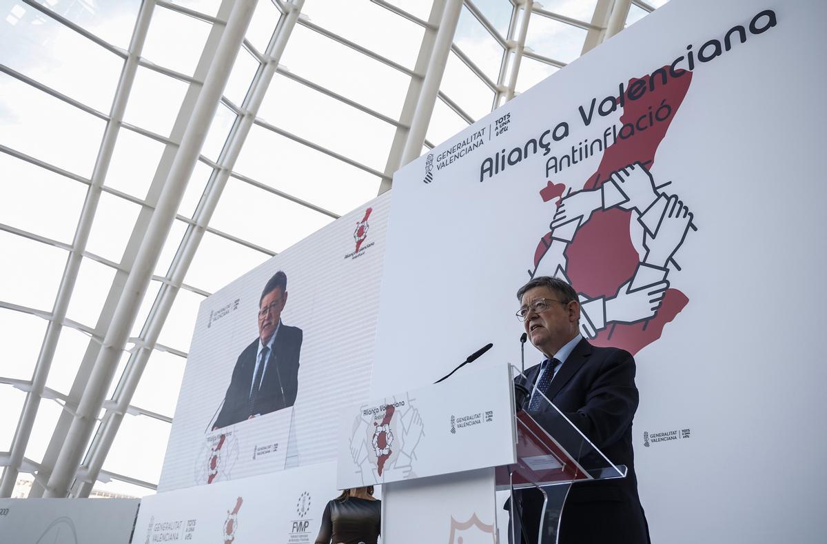 Ximo Puig interviene en la cumbre de la Alianza Valenciana contra la Inflación.