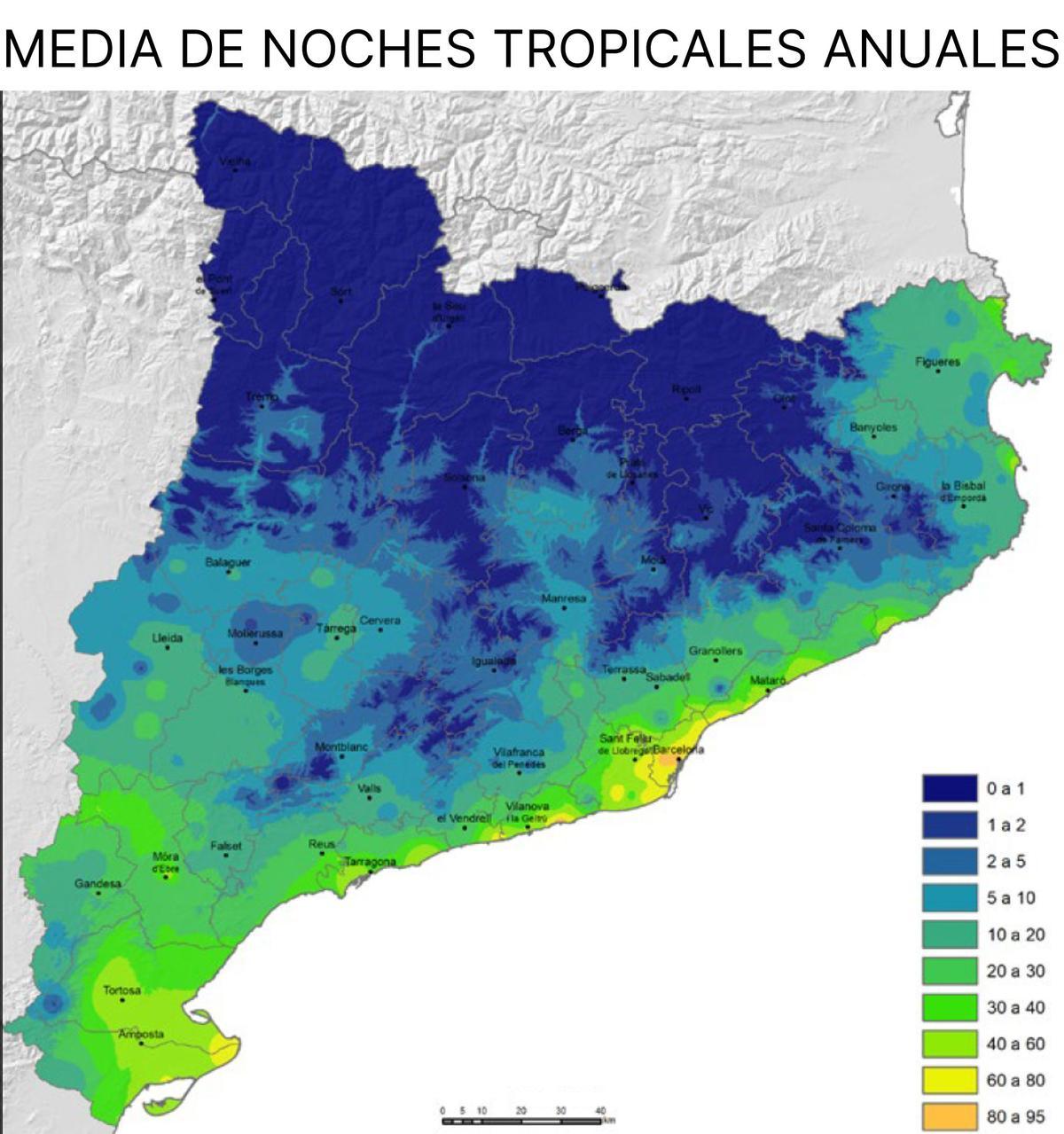 media de noches tropicales en catalunya