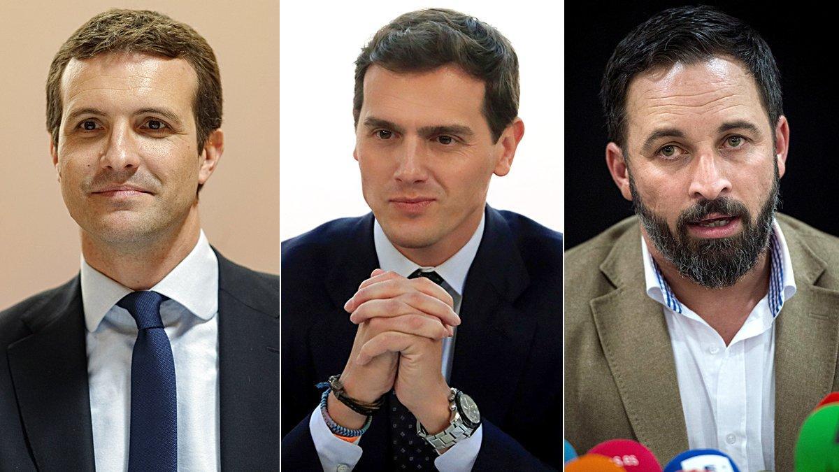 COMBO Pablo Casado (PP), Albert Rivera (Ciudadanos) y Santiago Abascal (Vox).