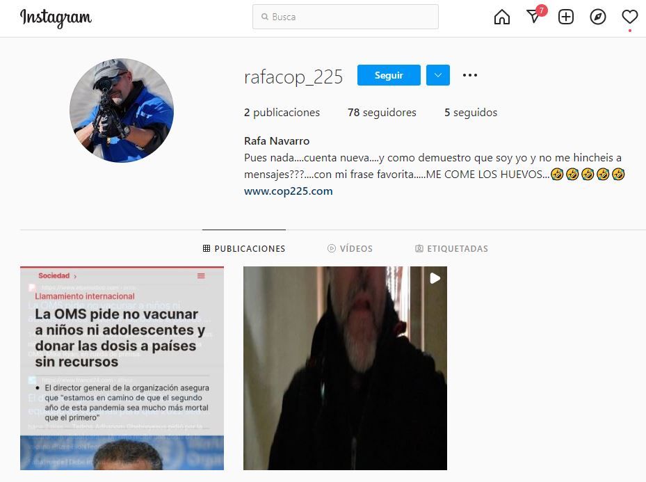 La nueva cuenta de Instagram de Rafael Navarro