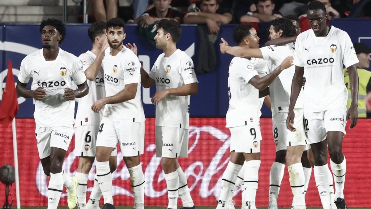 El Valencia celebra un gol en el Sadar