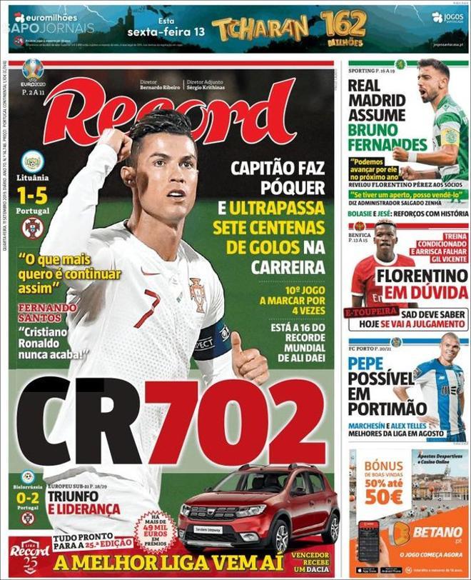 Esta es la portada de Record de este 11 de septiembre