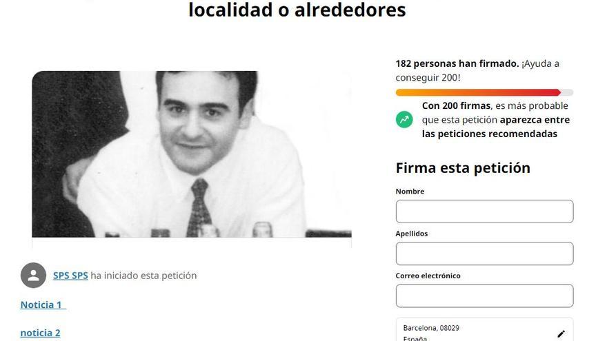 Imagen de la recogida de firmas en una plataforma conocida de internet.