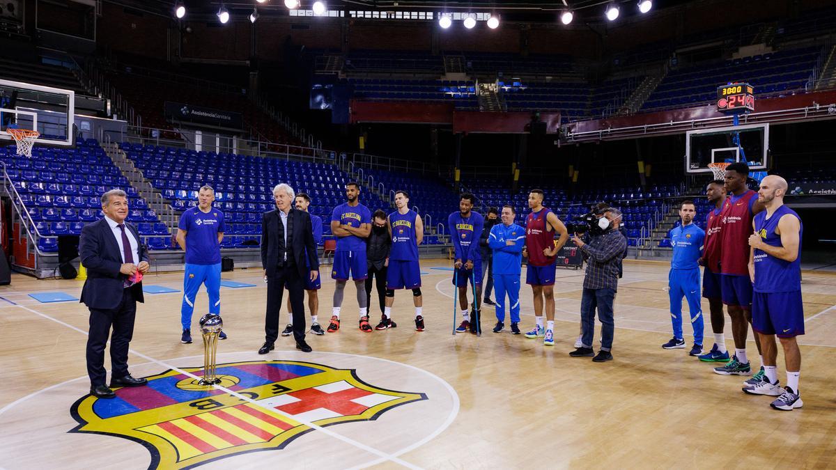 Laporta felicitó al Barça en el Palau por la Copa