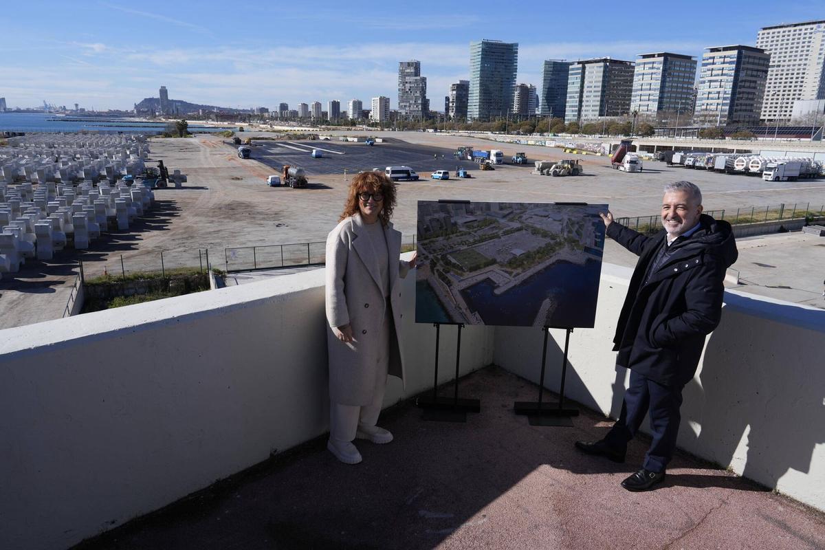 Barcelona 09/02/2026 Presentación en Barcelona del proyecto de urbanización de la plataforma marina del Fòrum a cargo de Jaume Collboni y Laia Bonet Fotografía de Ferran Nadeu