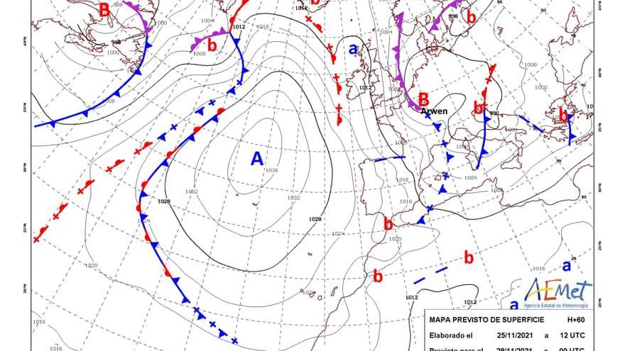 Mapa del tiempo de AEMET previsto para el fin de semana.