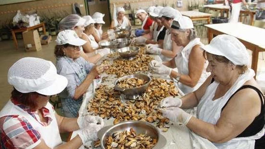 Socias de la asociación trabajando ayer en Reibón. // S.Álvarez