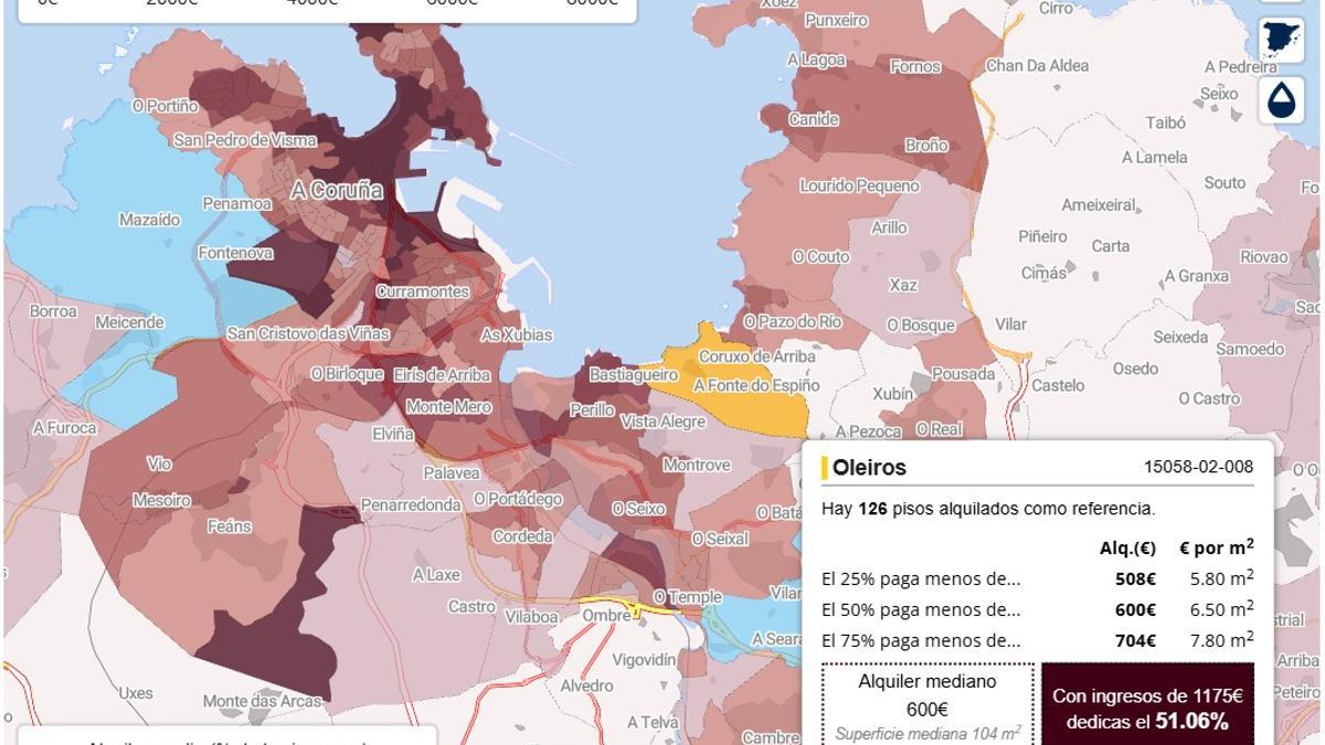 Mapa de alquiler de vivienda por zonas del Ministerio de Vivienda