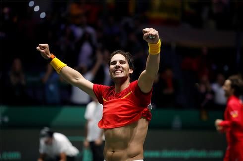 Nadal celebra la victoria en la Copa Davis 2019.