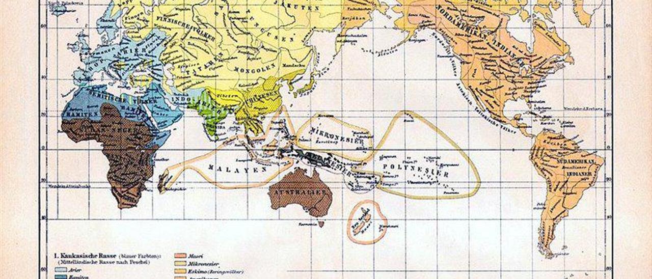 Mapa alemán del siglo XIX sobre las razas en el mundo.