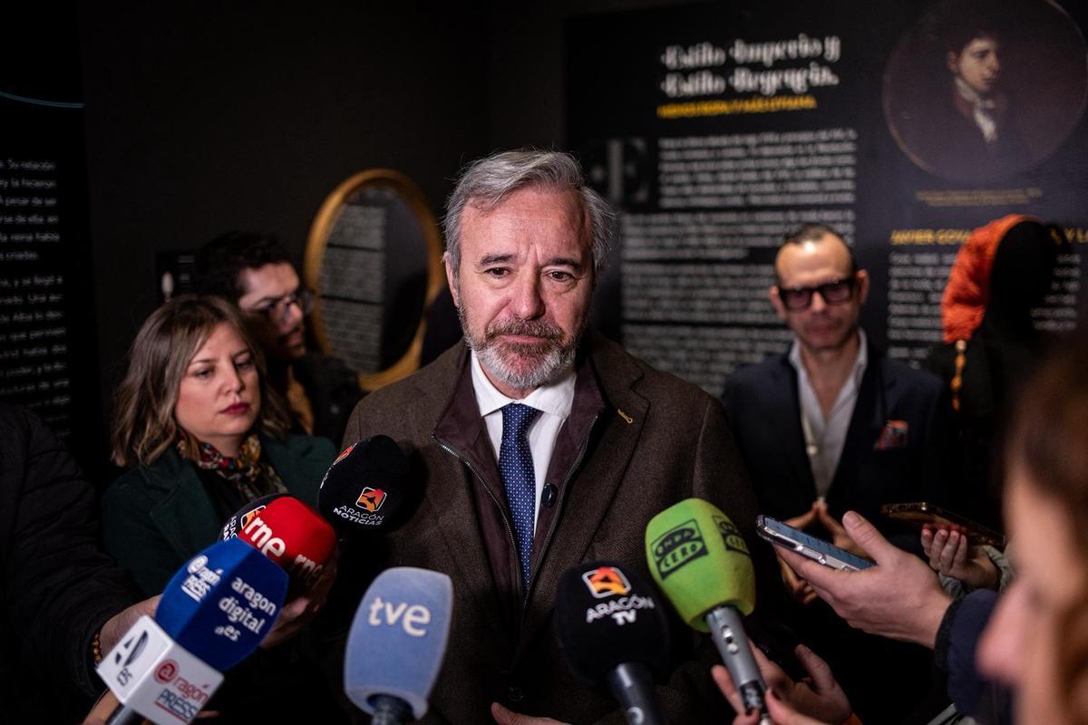 El presidente del Gobierno de Aragón y líder del PP, Jorge Azcón, este martes en el Pablo Serrano.