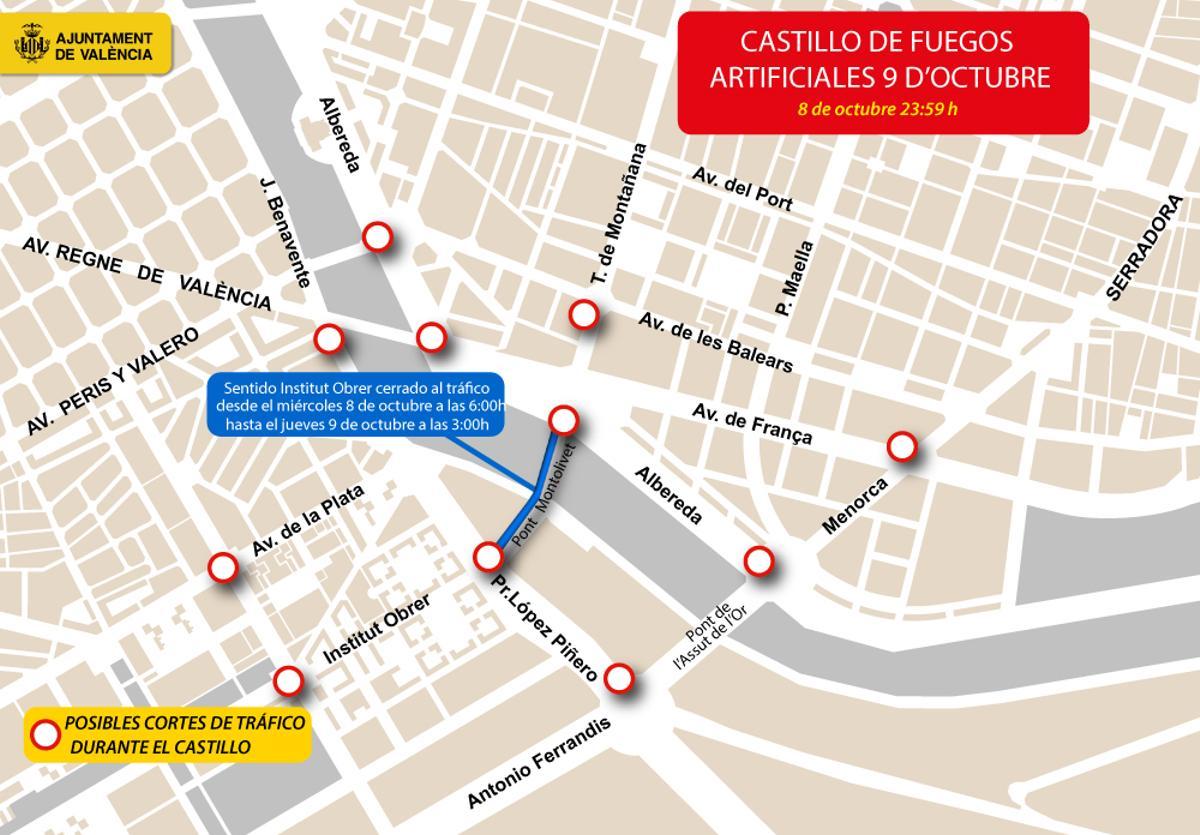 Cortes de tráfico castillo de fuegos del 8 de octubre a las 23:59 horas