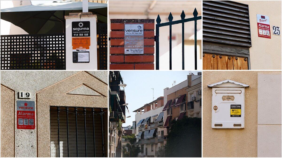 Carteles que avisan de cámaras de vigilancia y alarmas en distintas urbanizaciones y viviendas particulares de Córdoba
