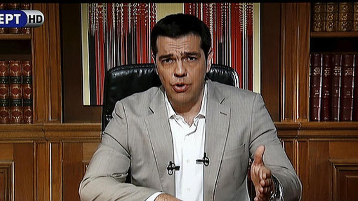 Tsipras, durante su comparecencia en la televisión griega, este domingo.