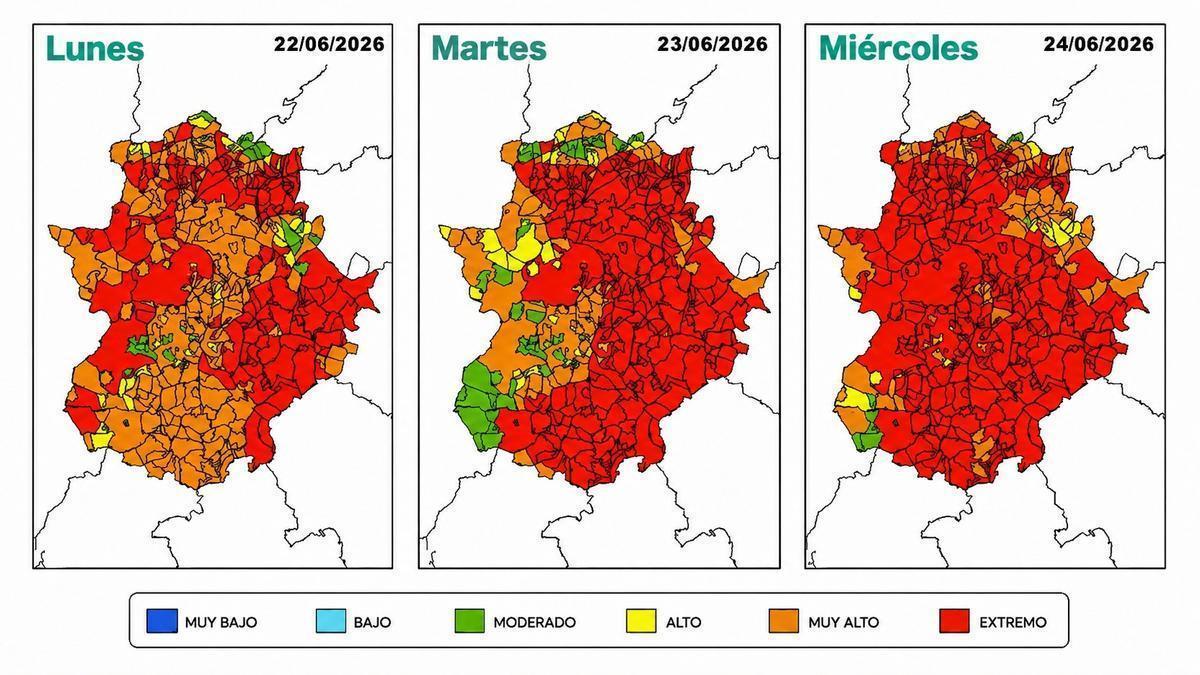 El riesgo extremo de incendio se dispara en Extremadura.