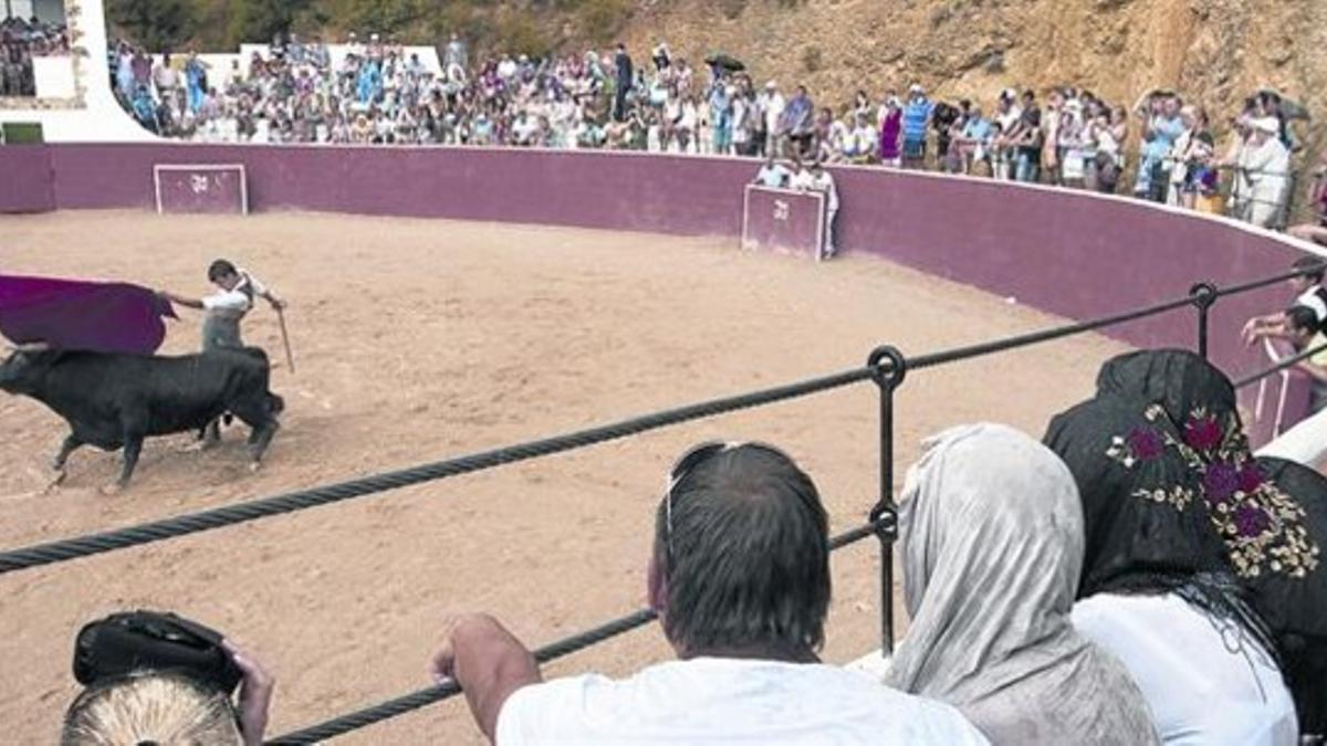 Un espectáculo taurino incruento para turistas en una ganadería de Alfara de Carles, en el 2012.