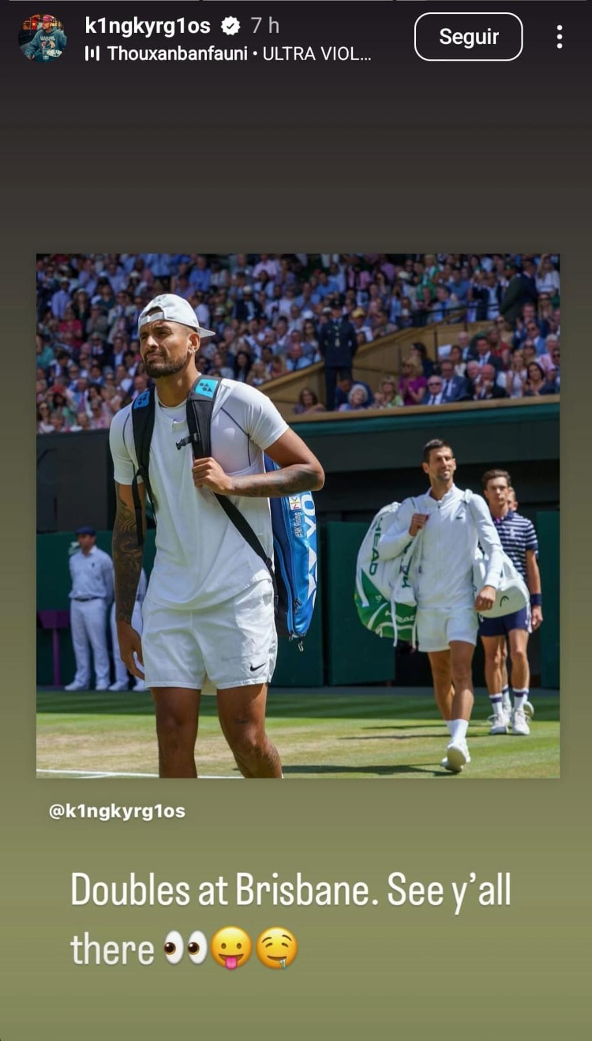 Mensaje de Kyrgios en Instagram