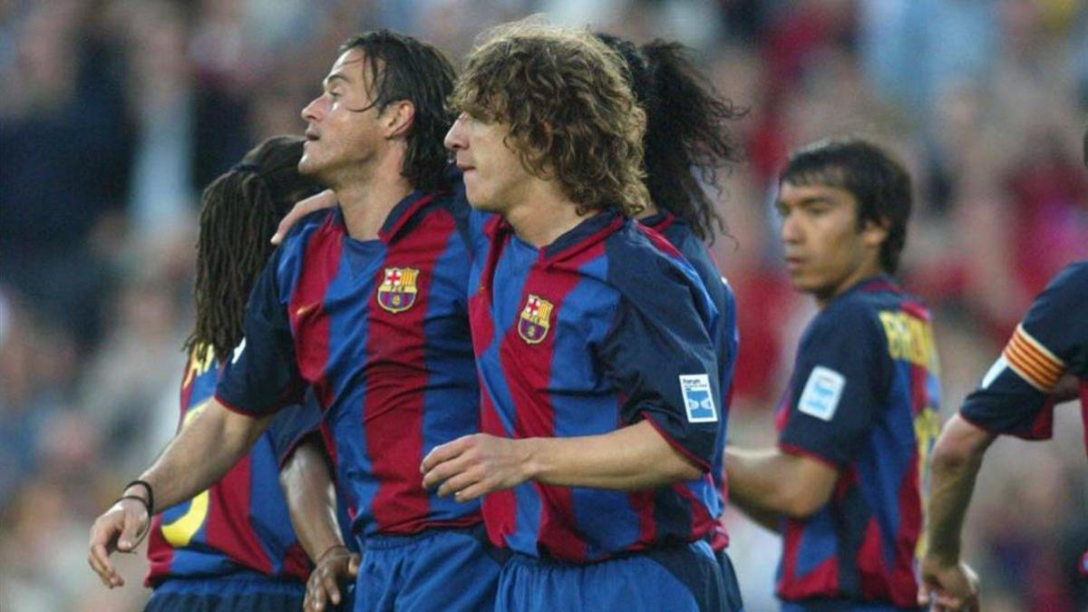 Imagen de archivo de Luis Enrique y Puyol como azulgrana