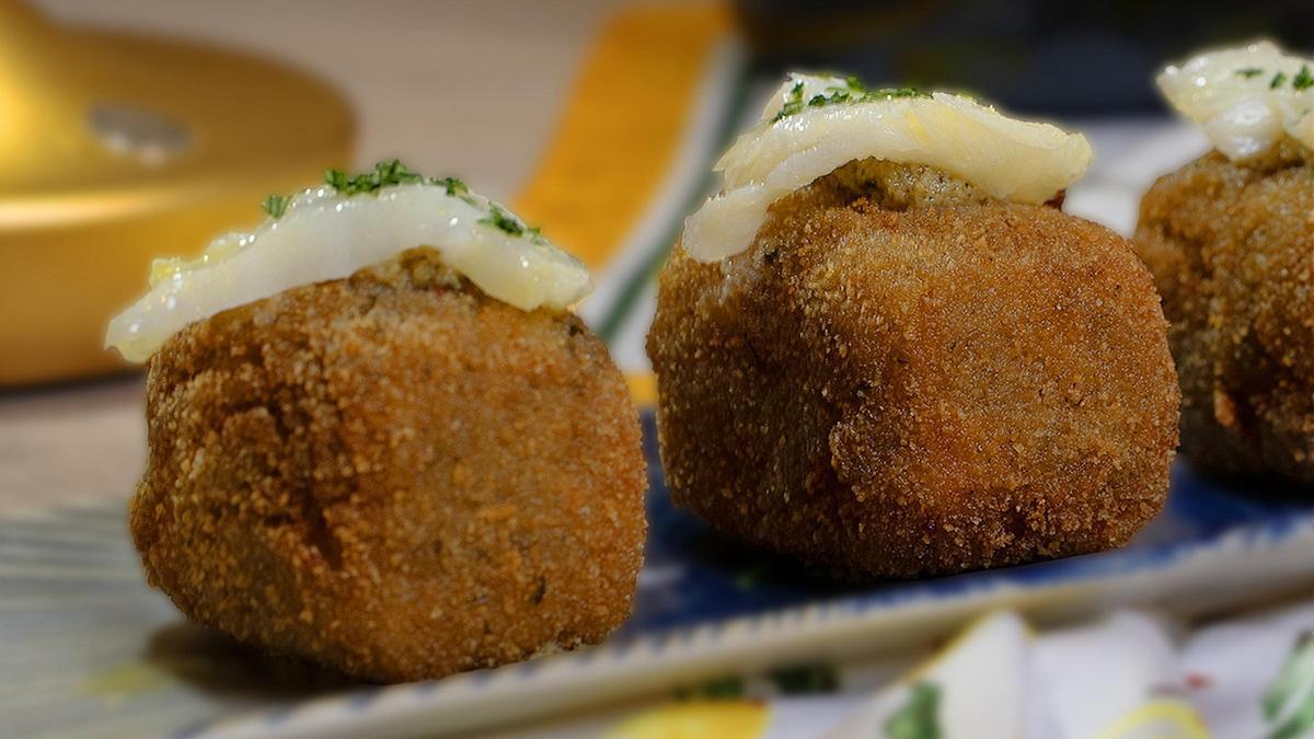 Bacalao marinado como 'topping' en las croquetas de Dolce Positano.