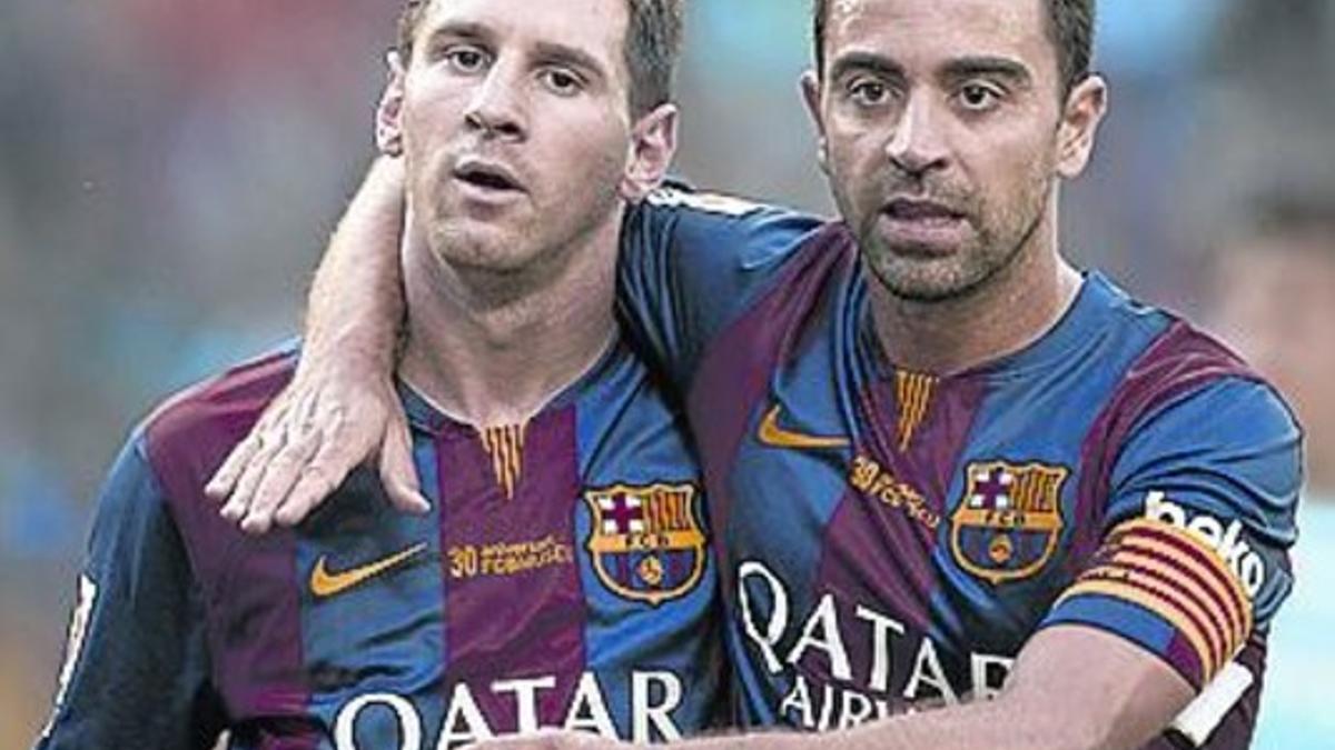 Messi y Xavi, el sábado en el Camp Nou.