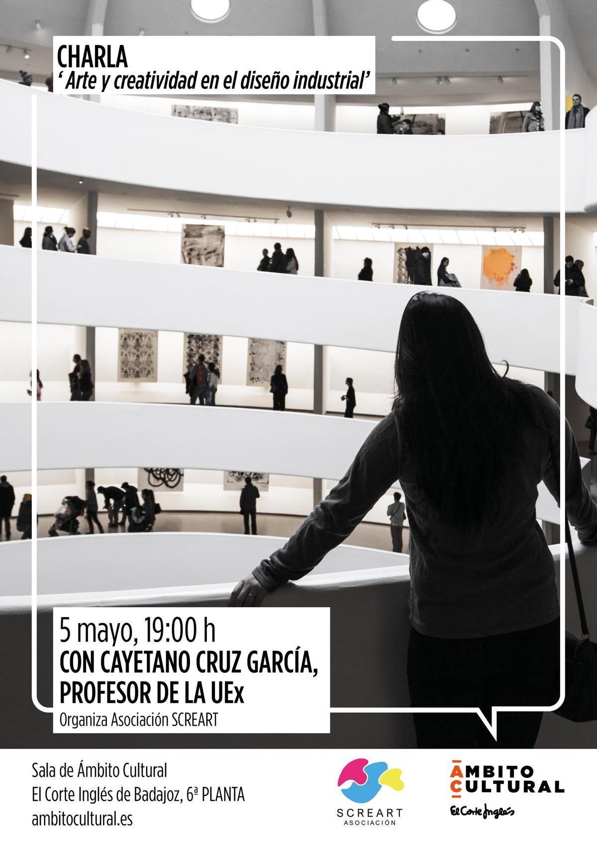 Cartel de la charla sobre arte y creatividad en el diseño industrial.