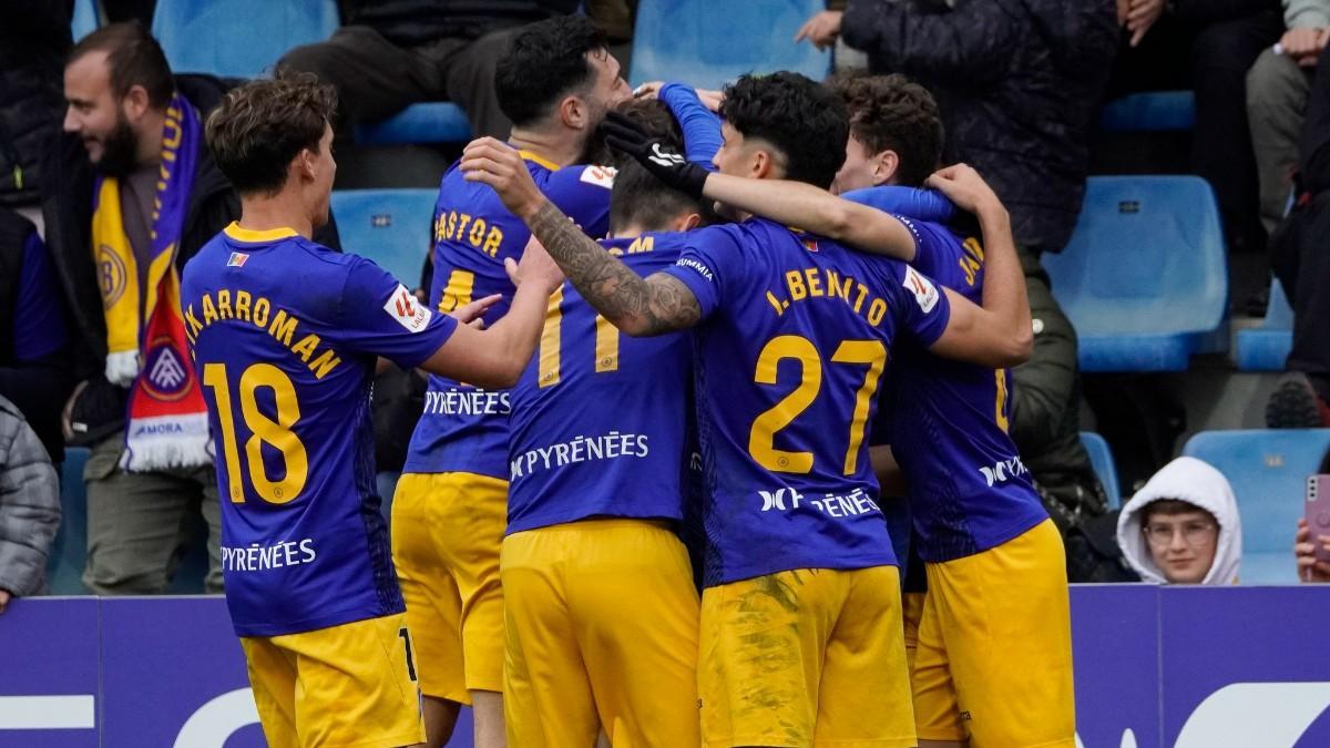 Los jugadores del Andorra durante el encuentro ante el Leganés