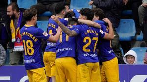 Los jugadores del Andorra durante el encuentro ante el Leganés
