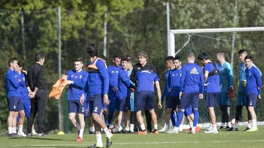 Los jugadores, en el entrenamiento del martes.