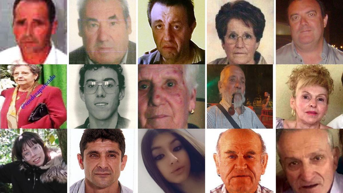 Rostros de los 15 desaparecidos en búsqueda en Aragón.