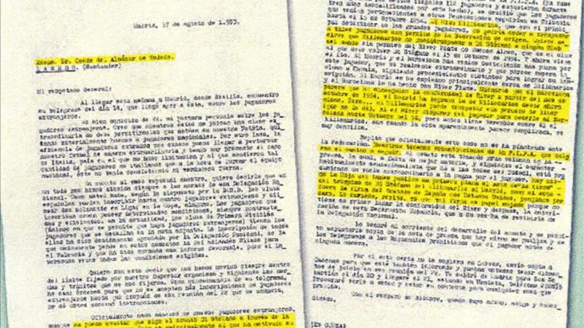 Los documentos publicados por La Vanguardia en 2013 que prueban la intervención franquista en la llegada de Di Stefano al Madrid