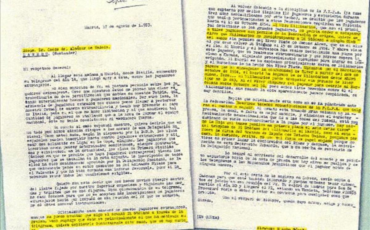 Los documentos publicados por La Vanguardia en 2013 que prueban la intervención franquista en la llegada de Di Stefano al Madrid