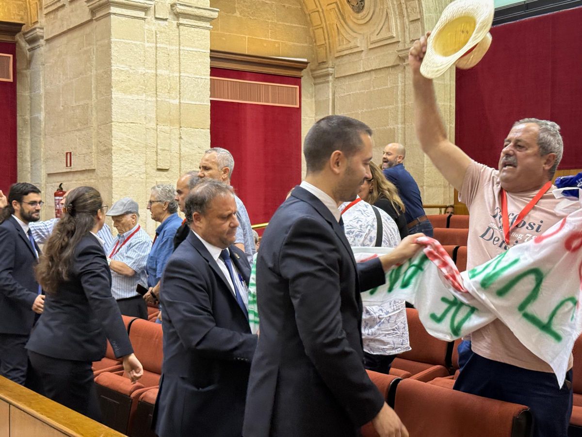 Los trabajadores del centro de salud de Cazorla protestan en el Parlamento.