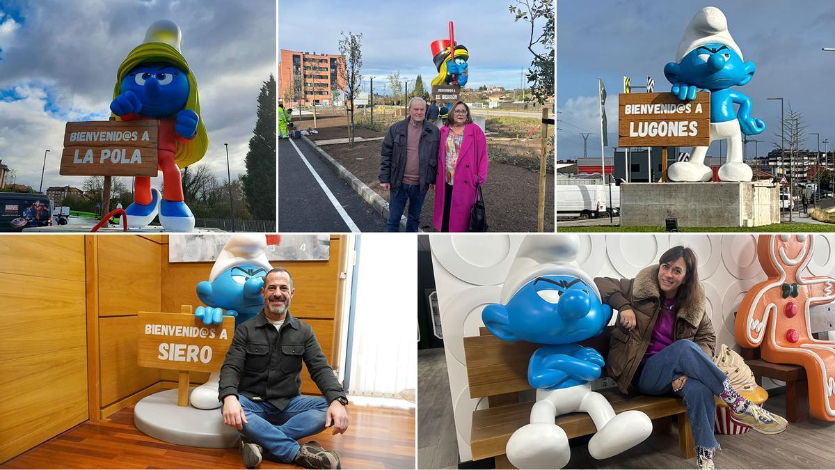 Los Pitufos dan el estirón en Siero y se consolidan como iconos modernos e imagen publicitaria del concejo