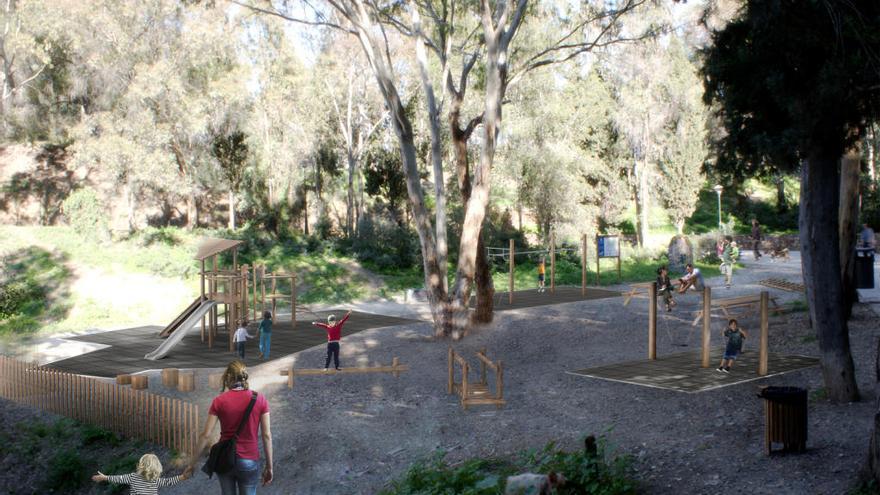 Recreación en 3D de un parque infantil de Gibralfaro.