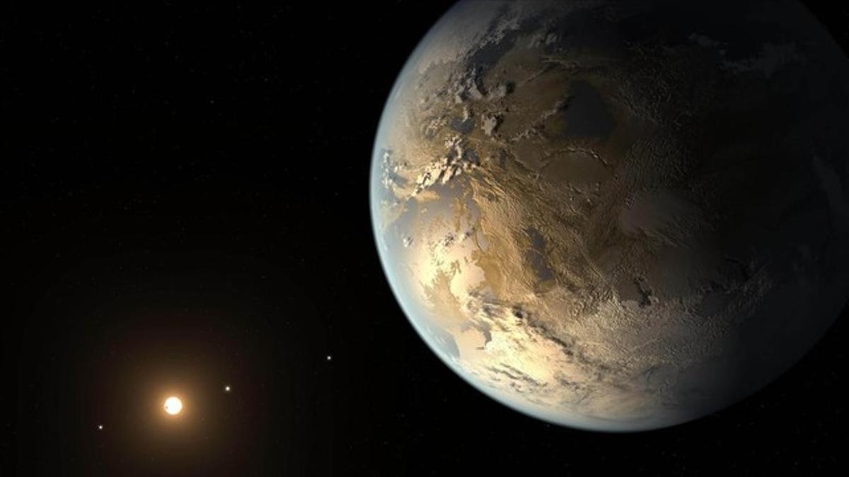 Simulación artística de Kepler-186f, el primer planeta rocoso del tamaño de la Tierra localizado en la 'zona habitable' de su sistema.
