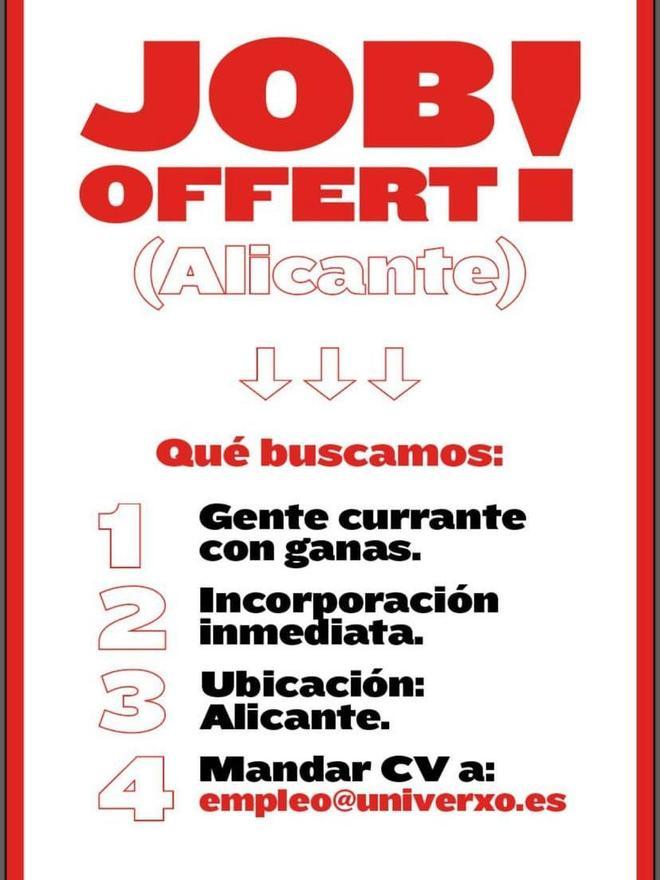 Oferta de empleo para trabajar en Goxo en Alicante