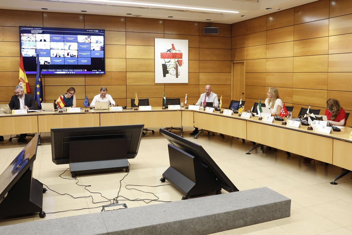 La ministra de Sanidad, Mónica García, durante la reunión del Consejo Interterritorial de Salud.
