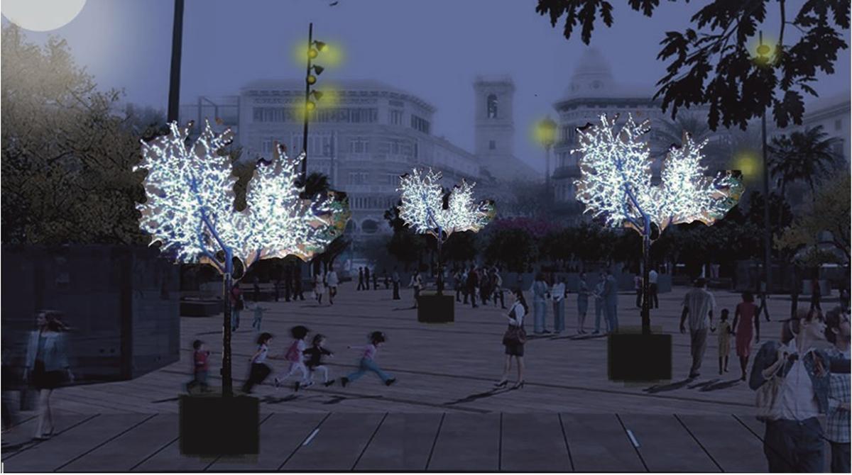 Simulación de las luces de la Plaza de la Reina