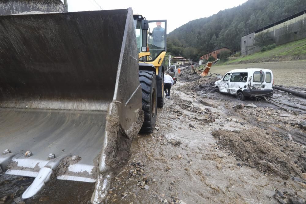 Temporal en Asturias: Un argayo sepulta una ganadería en Salas