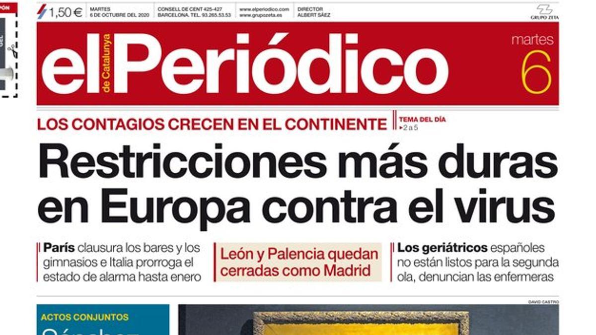 La portada de EL PERIÓDICO del 6 de octubre del 2020.