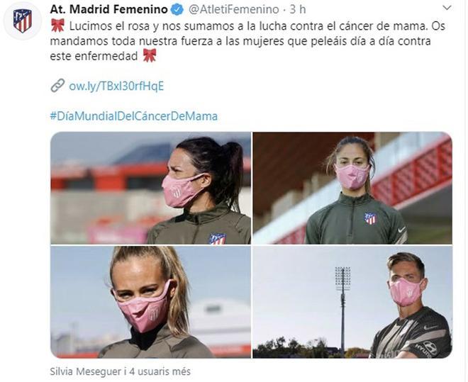 El Atlético de Madrid y todos los equipos de la Liga Iberdrola participan en la campaña  del Dïa Mundial contra el cáncer de mama.