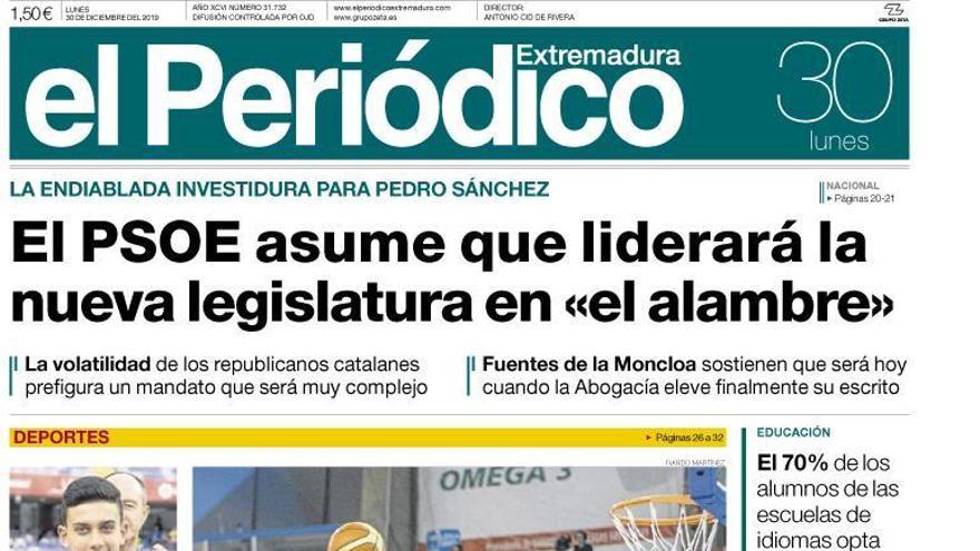 Esta es la portada de EL PERIÓDICO EXTREMADURA correspondiente al día 30 de diciembre del 2019