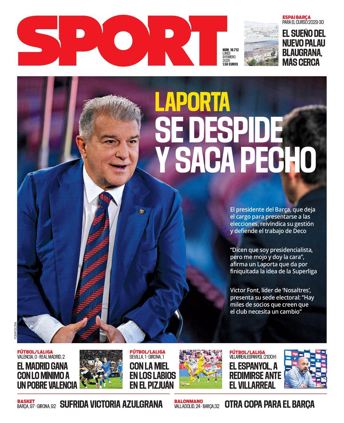 Esta es la portada de SPORT de hoy lunes, 9 de febrero de 2026