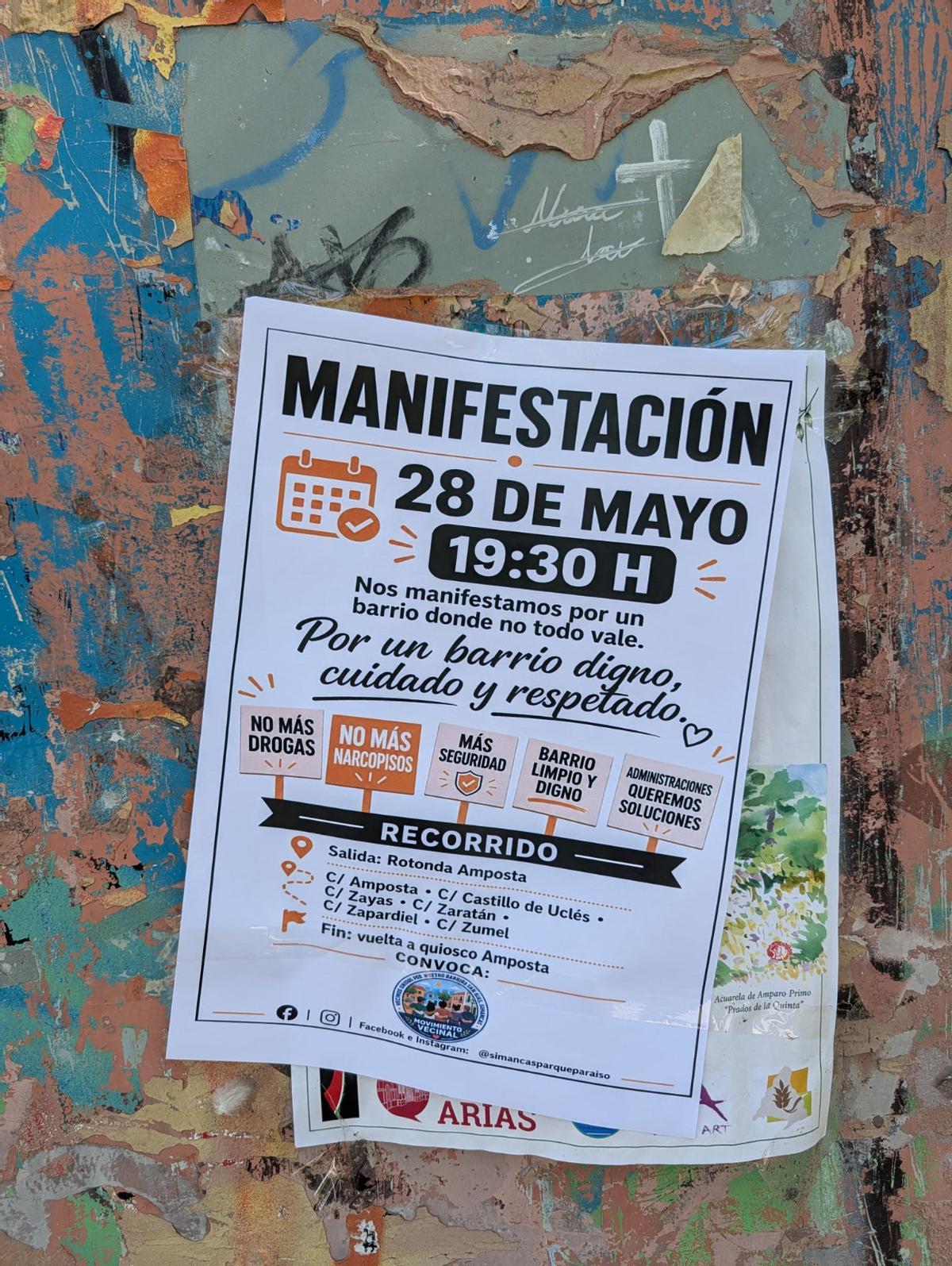 Cartel con la convocatoria de la movilización en San Blas.