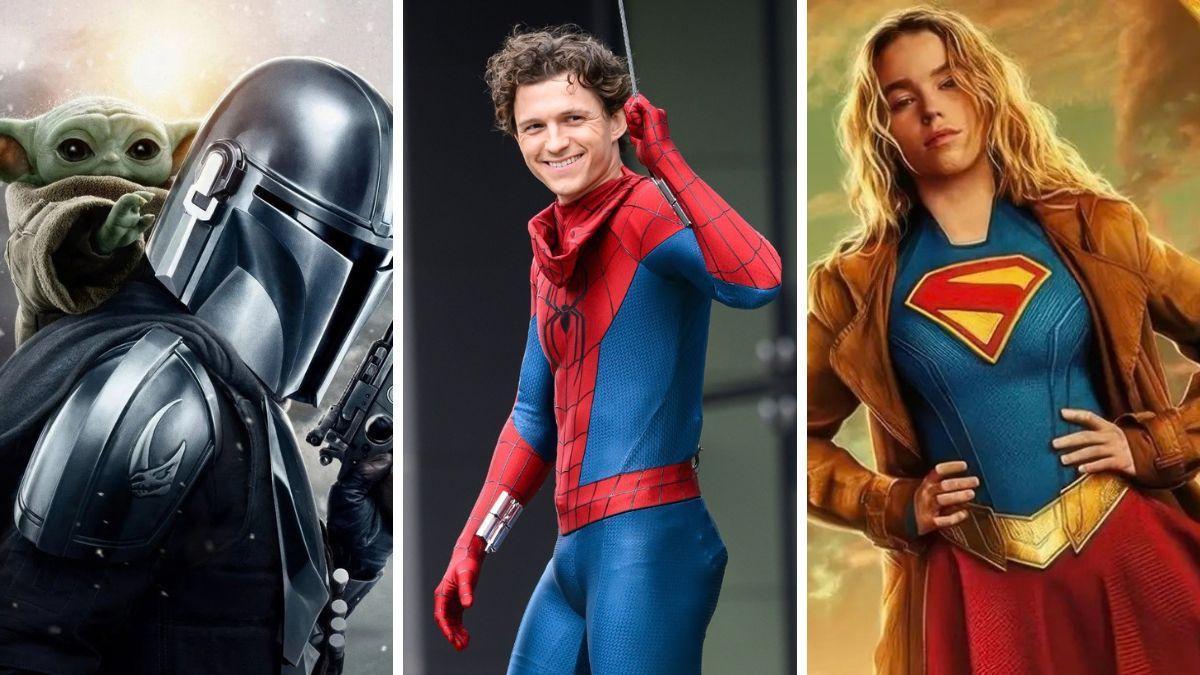 De izquierda a derecha, imágenes de "The Mandalorian", "Spider-Man Brand New Day" y "Supergirl".
